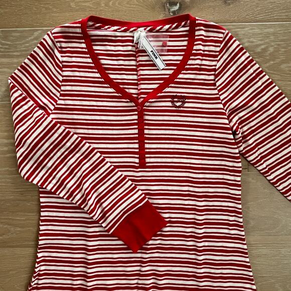 Victoria's Secret PINK Thermal Long Onesie Bright Vermillion Stripes XXL NWT - Picture 5 of 8